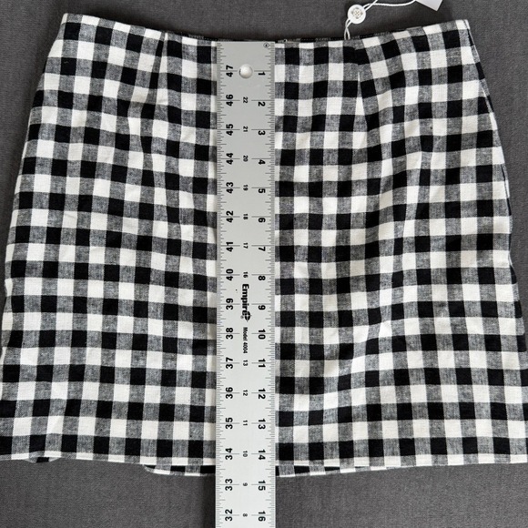 WAYF Gingham Mini‎ Skirt Size 8 Black White Linen Cottagecore Preppy Academia - Picture 7 of 8